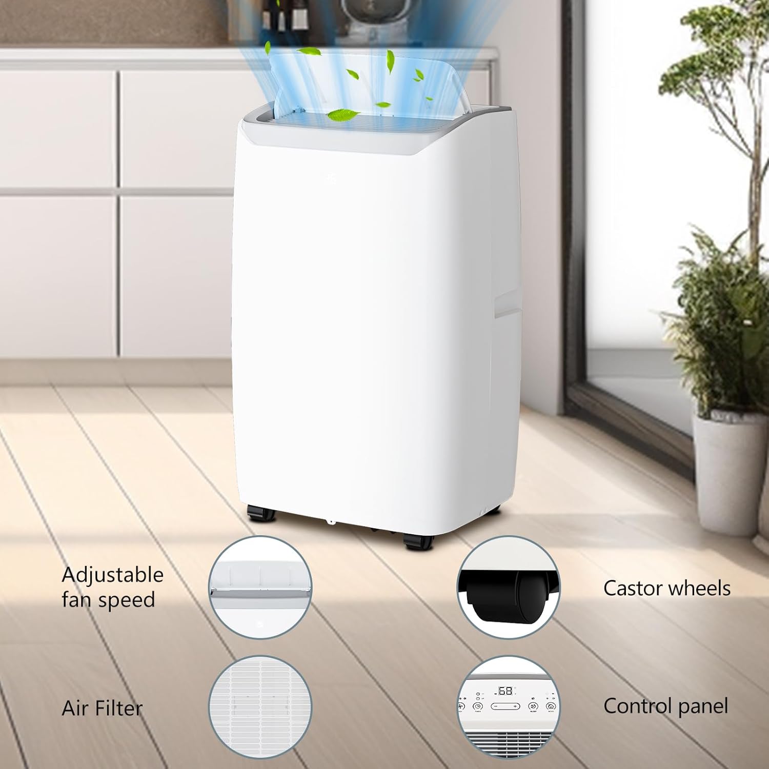 12000 BTU Portable Air Conditioner, 3-In-1 (Cool/Dehumidify/Fan) with Remote,Wheels and LED Touch Control & 24H Timer, Air Conditioners Cools Rooms Up to 550 Sq.Ft for Home, Office & Living Room
