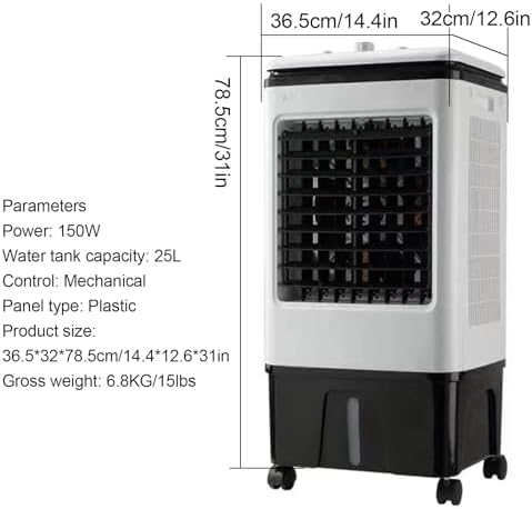 Swamp Cooler, Portable Windowless Air Conditioner, Evaporative Air Cooler w/ 6.6 gal Water Tank, 120°Oscillation, 8 H Timer, 3 Speeds, for Backyard, Garage, Patio, Indoor