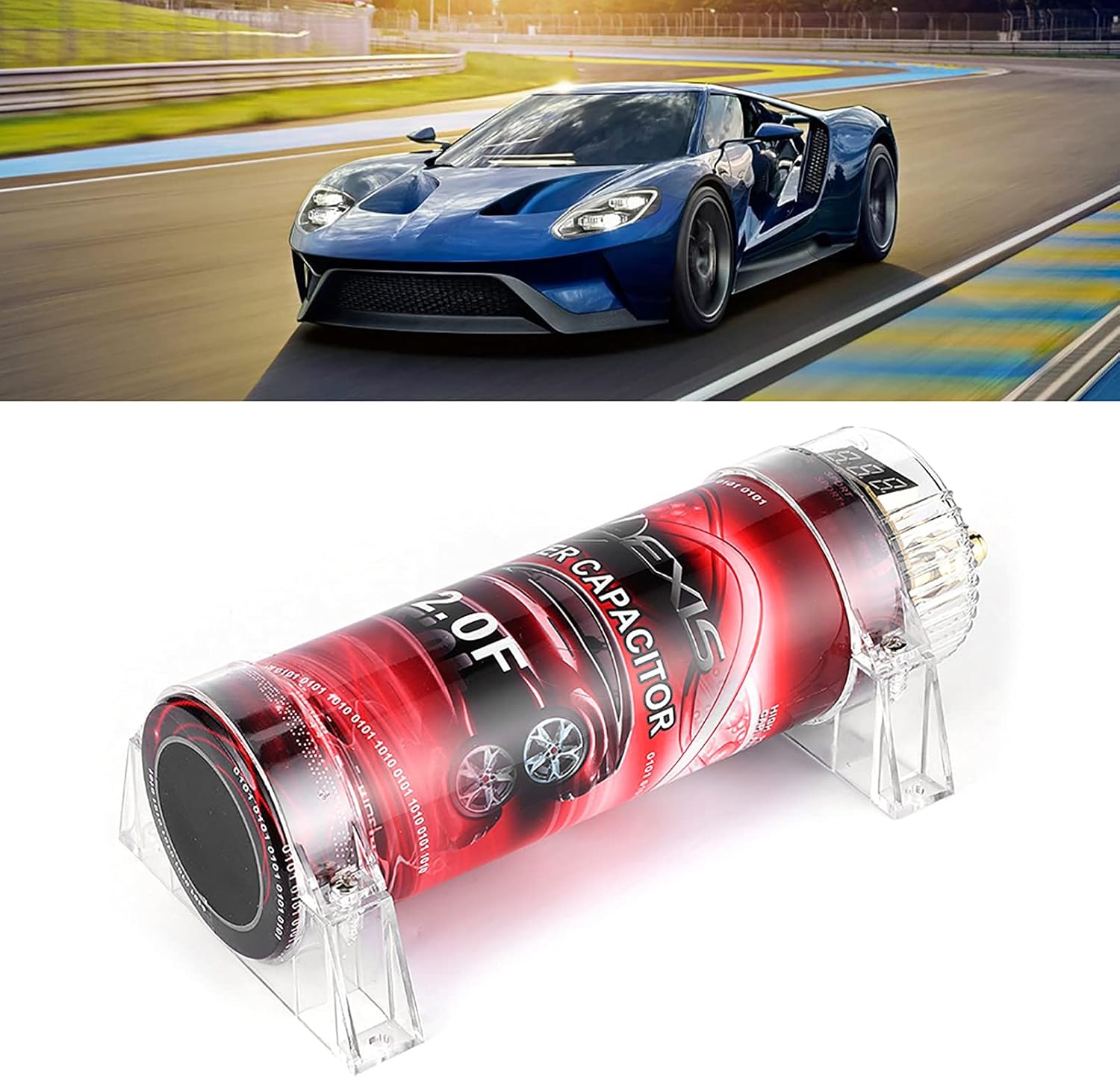 Power Capacitor, 2 Stiffening Capacitor Power Cap with Voltage Regulator, Red LED 10-16V DC for Amplifier Power Stabilizer