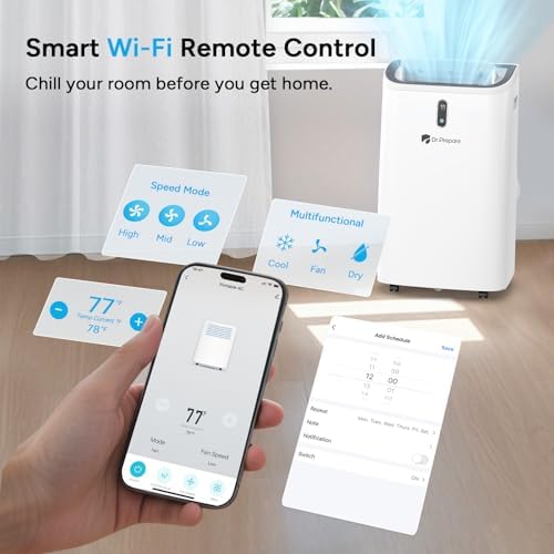 DR.PREPARE 14,000 BTU Portable Air Conditioner with WiFi, 4-in-1 Portable AC Unit with Remote Control, Fast Cooling, 24H Timers, Window kit, Cools Up to 700 sq. ft for Rooms, Bedroom