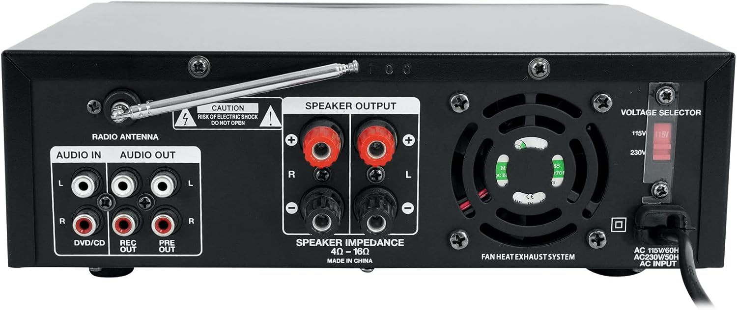Rockville BLUAMP 100 60W x 2 RMS Home Stereo Bluetooth Amplifier, 4-8 Ohm, USB/SD/FM, Karaoke Mic Inputs, Remote Included, Perfect for Home Theater and Parties