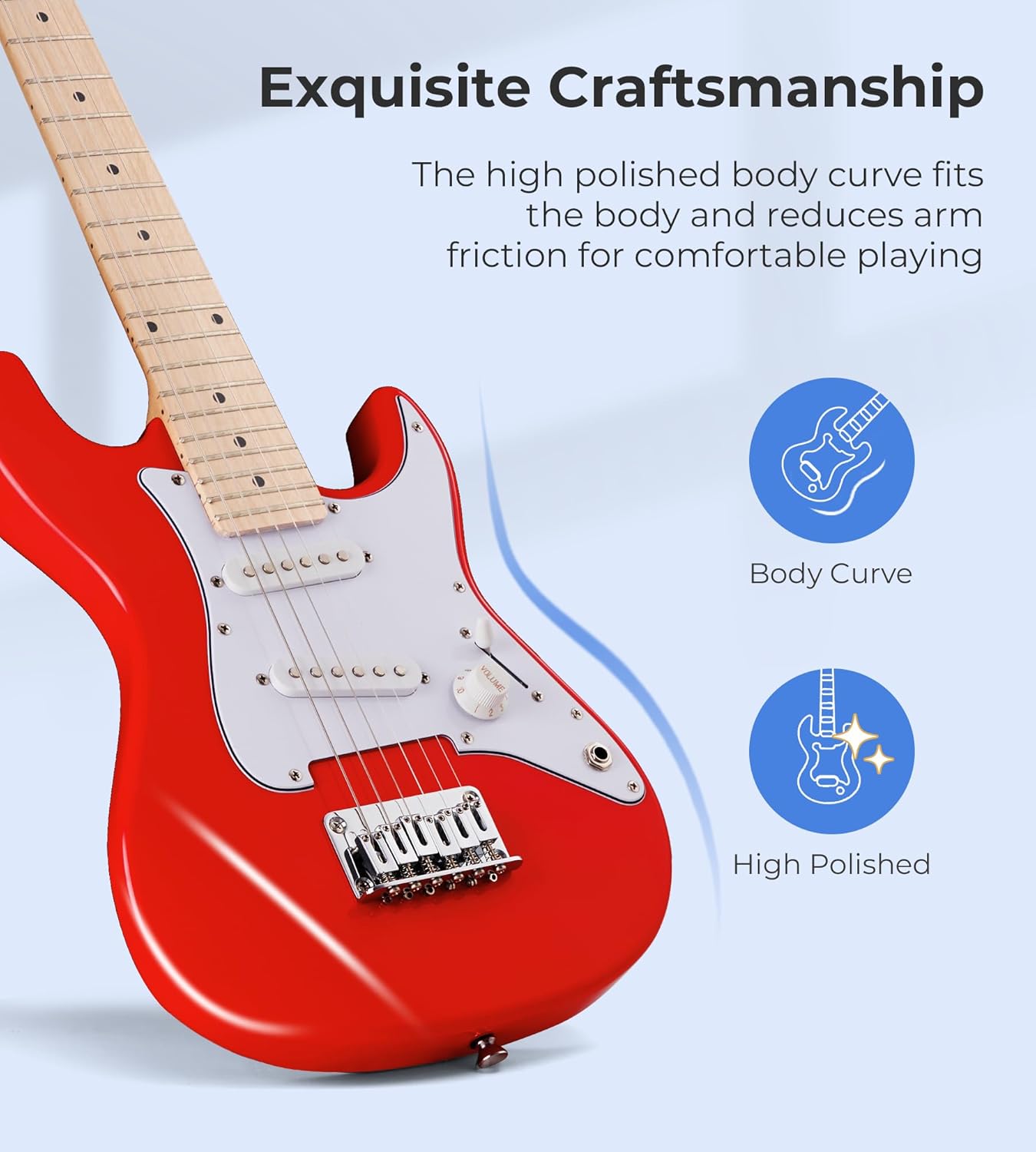 Kids Electric Guitar Vangoa 30 Inch Electric Guitar for Beginner Kit for Young Players with Amp, Bag, Strap, Extra Strings, Capo, Tuner, Picks, Cable (Red)