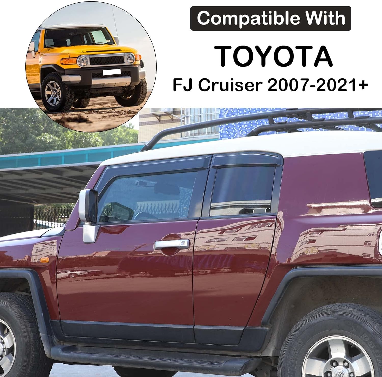 Car Side Window Rain Guards Visor Deflectors Compatible with Toyota FJ Cruiser 2007-2021 Car Front Rear Channel Window Rain Guard Visor Weather Shield Deflector Vent Door Visor Trim Cover Accessories