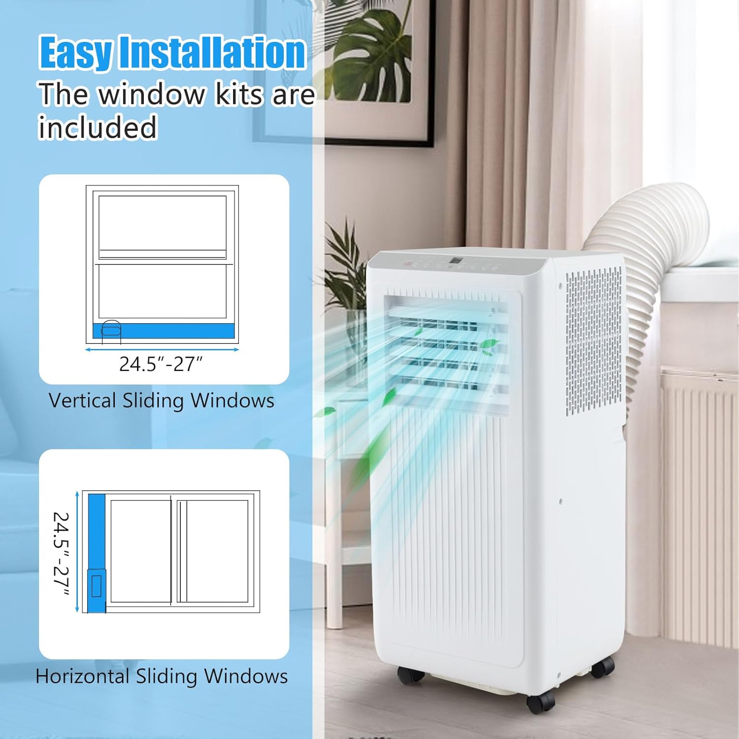 GOFLAME 10000BTUS Portable Air Conditioner for Rooms up to 250 Sq.Ft, 3-in-1 AC Unit on Wheels w/Cooling, Fan, Dehumidifier, Sleep Modes, 24H Timer, Remote Control Installation Kit, Floor AC Unit