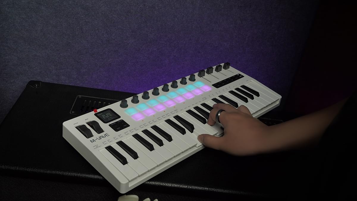 SMK-37 PRO 37-Key MIDI Keyboard with DX-7 FM Synthesizer, Wireless MIDI & 8-Pattern Sequencer, 1.54'' Display, RGB Pads, Arpeggiator & With 16 Backlit Drum Pads, 8 Knobs and Music Production