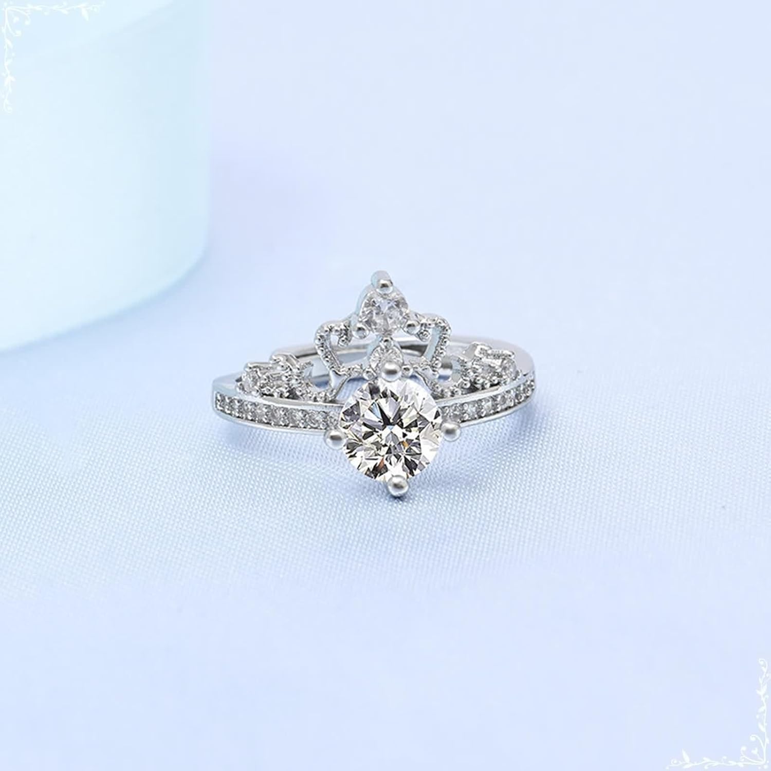 18K White Gold Ring for Women, Unique Engagement Ring Moissanite Crown Silver Jewelry for Bride