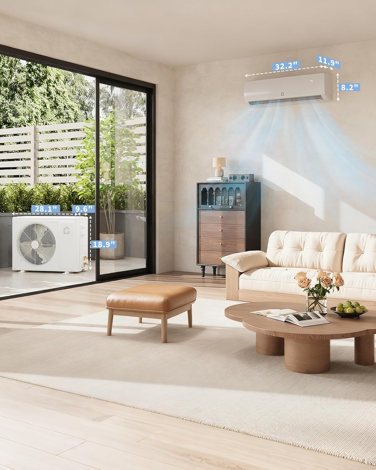 9000 BTU Mini Split Air Conditioner,19 SEER2 Ductless Inverter AC w/ 230V, Cool Up to 450 Sq. Ft with Heat Pump System,White