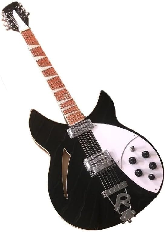 360 Style Black 12-String Semi-Hollow Electric Guitar - 21 Frets