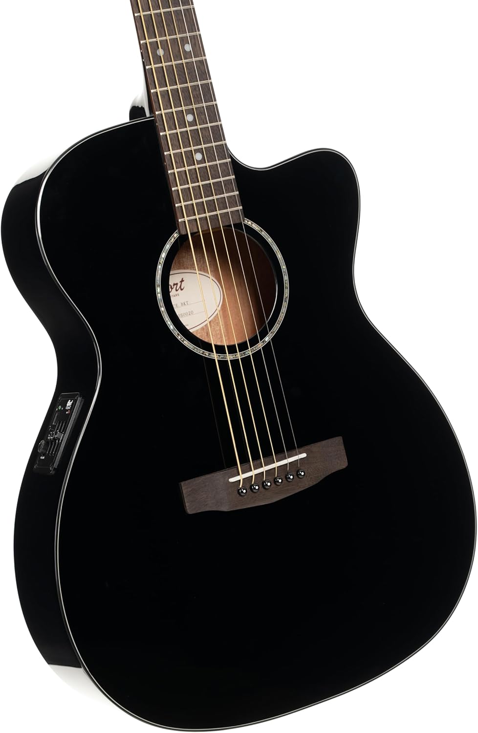 Cort L60CEBK Luce 60 OM Solid Top Acoustic Electric Guitar, Black Gloss