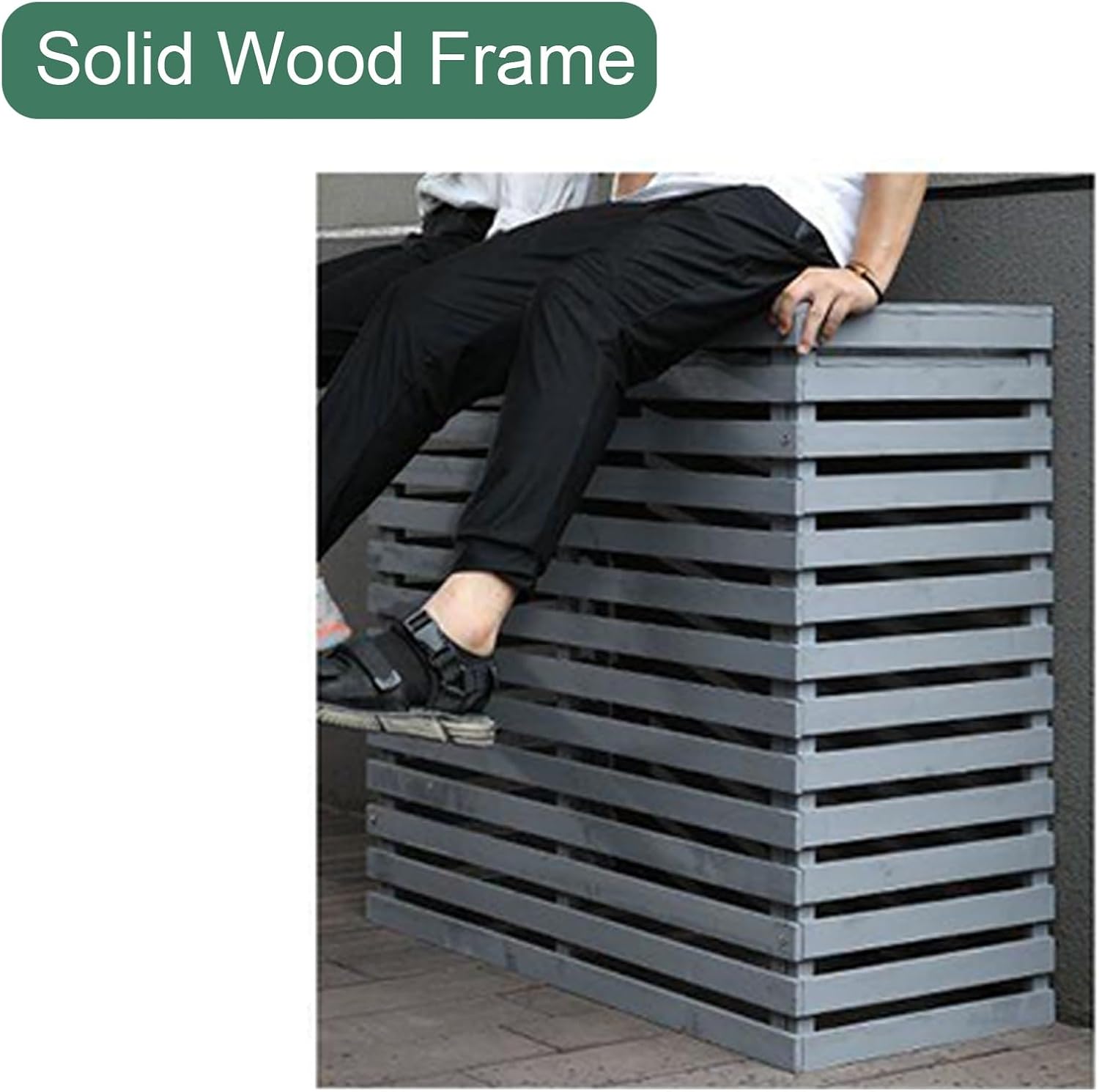 Wood Air Conditioner Covers for Outside, Outdoor Air Conditioner Cover Fence, Weather Resistant, Aesthetically Pleasing Decorative, Easy to Care(Blue,33x14x31in/85x35x80cm)