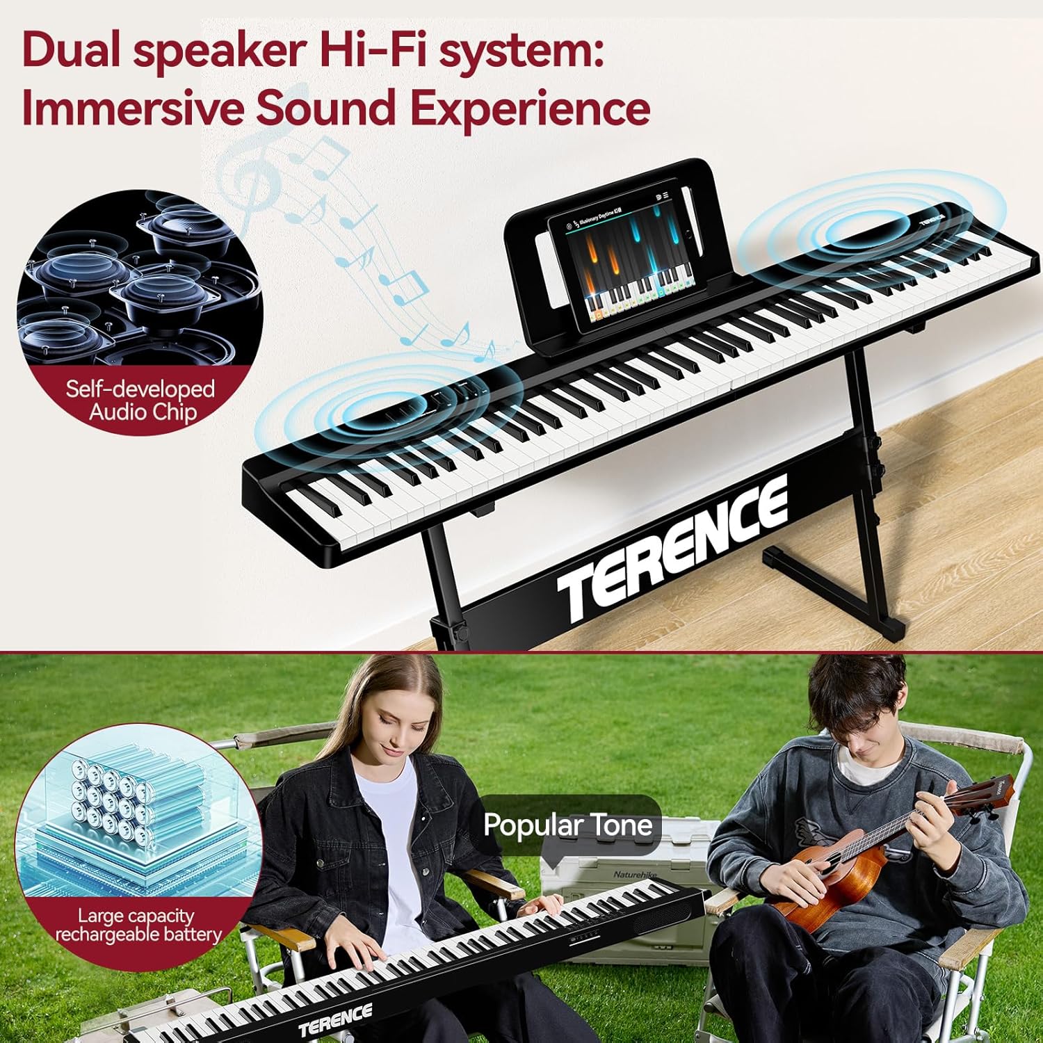 Portable Piano Keyboard Foldable: 88 keys Semi-Weighted keyboard Portable Keyboard Piano with MIDI Bluetooth TERENCE Electric Folding Piano Kit for Adult