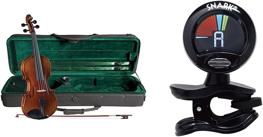 Cremona SV-500 Premier Artist Violin Outfit - 4/4 Size & Snark SN5X Clip-On Tuner for Guitar, Bass & Violin (Current Model) 1.8 x 1.8 x 3.5