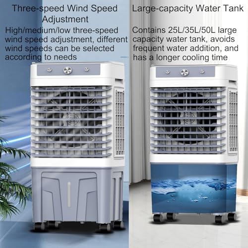 3 in 1 Commercial Evaporative Air Cooler Fan, Swamp Cooler Air Conditioner with 3 Speeds, Industrial Air Conditioning Fan with 120°Oscillation, Large Water Tank, Powerful Motor for Efficient Cooling(G