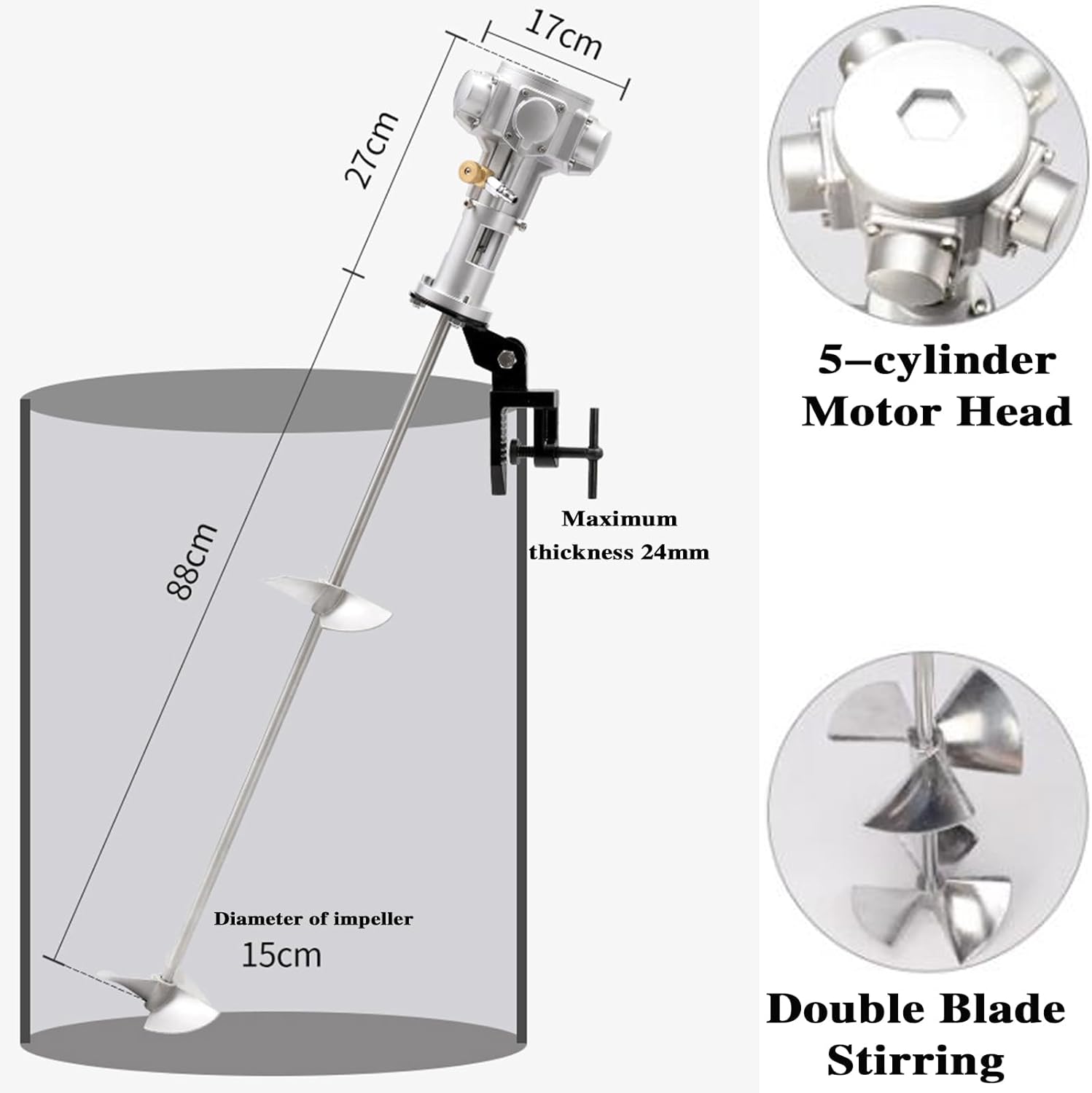 55 Gallon Pneumatic Agitator, 3/4HP Tank Barrel Clip Paint Stirrer, Air Agitator Paint Mix Tool, Coatings Mixing Machine for Viscous Liquid Ink Dye Chemicals