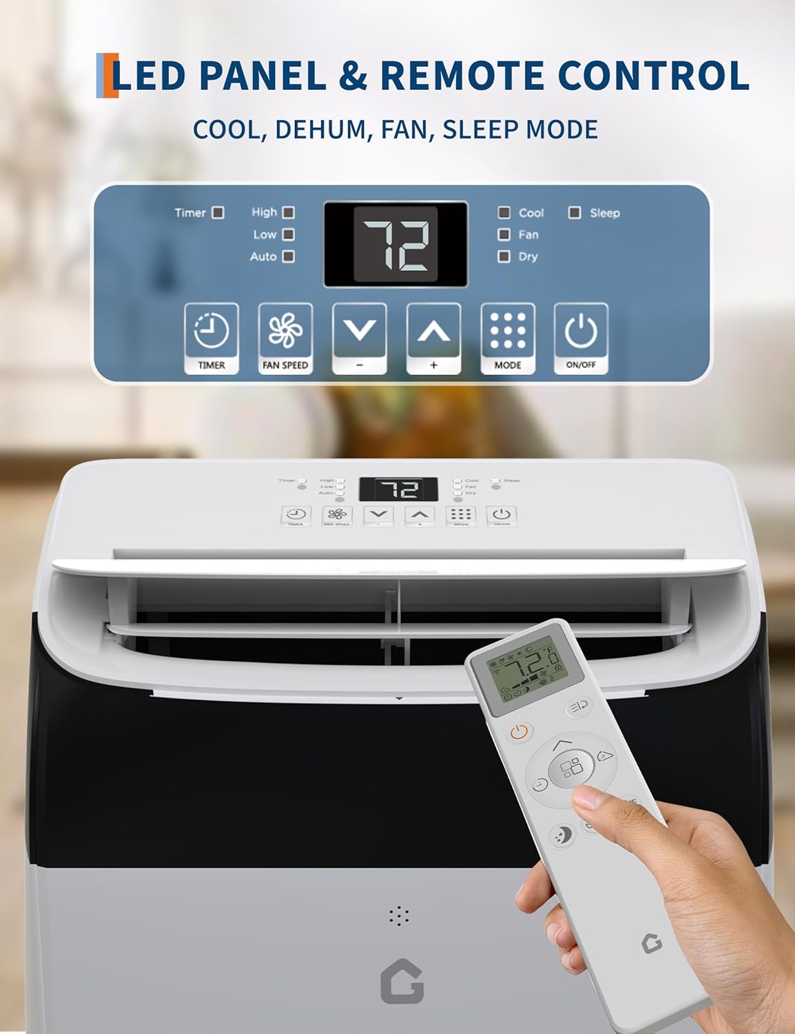 12000 Btu Portable Air Conditioners, Indoors Ac Unit Fast Cooling 550 Sq. Ft., 3-In-1 Portable Air Conditioner With Fan, Cooling, Dehumidification, Touch Screen Controls, Remote Controller