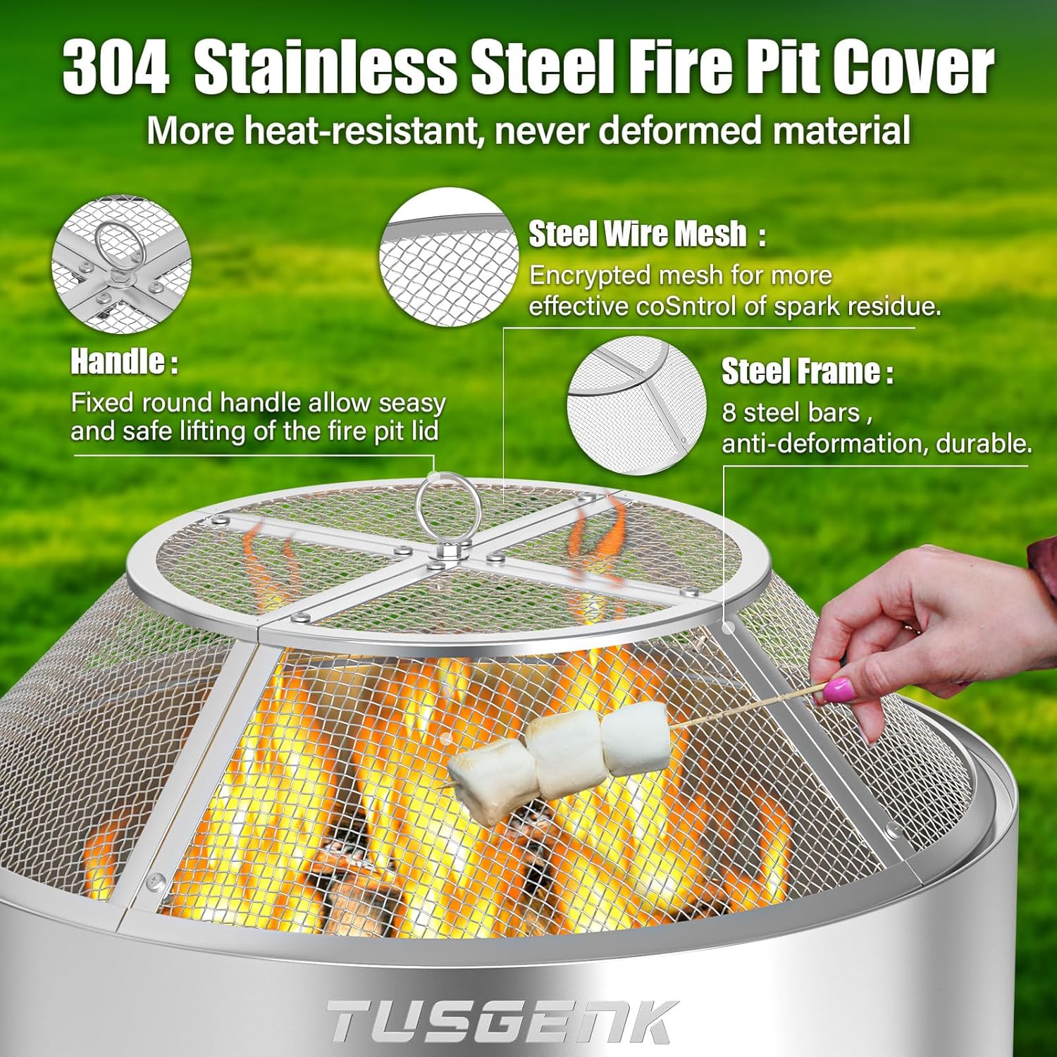 Fire Pit Spark Screen for Solo Stove Bonfire Accessories, 19.5 Inch Bonfire Shield for Solo Stove Accessories, 304 Stainless Steel Detachable Mesh Fire Pit Spark Protector with Grill Function
