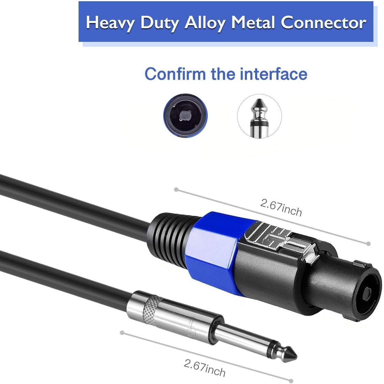 2Pack 50 ft 1/4 to 1/4 Cables & 2Pack 50 ft Male Speakon to Speakon Cables