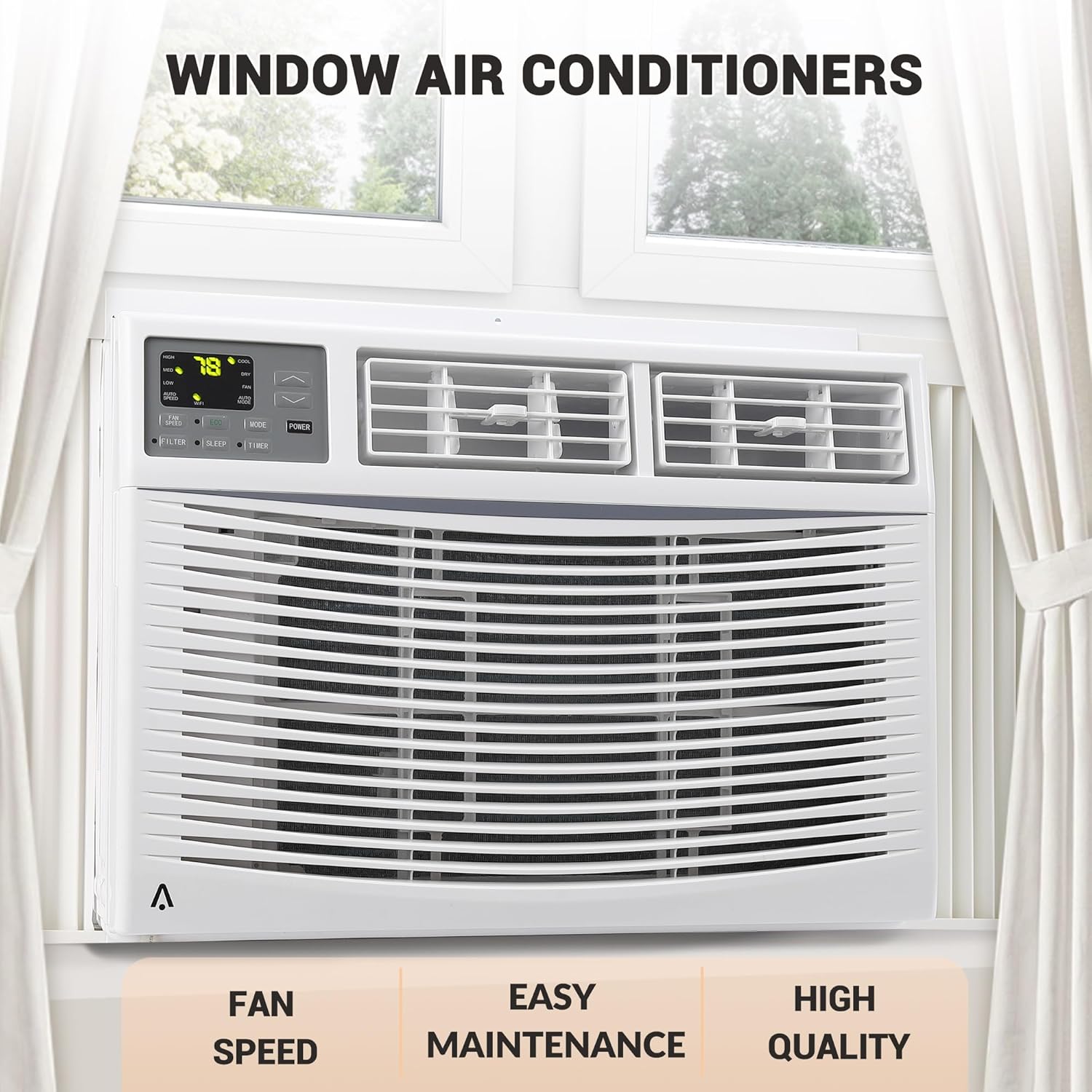 10,000 BTU Window Air Conditioner, Quiet Window Air Conditioner with Smart WIFI Control for 450 Sq. Ft. Room, Cooling/Fan/Dry Mode, Bedroom/Apartment/Dormitory