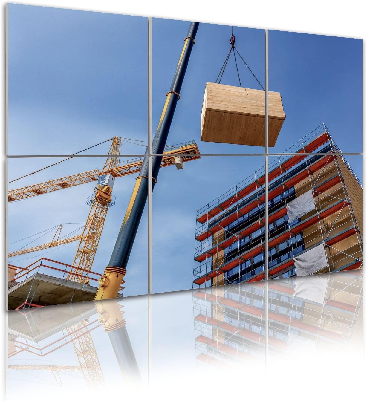 6 Pack Art Acoustic Panels Self Adhesive Crane lifting prefabricated wooden building module to its position Decorative Soundproof Wall Panels Sound Absorbing Panel 48