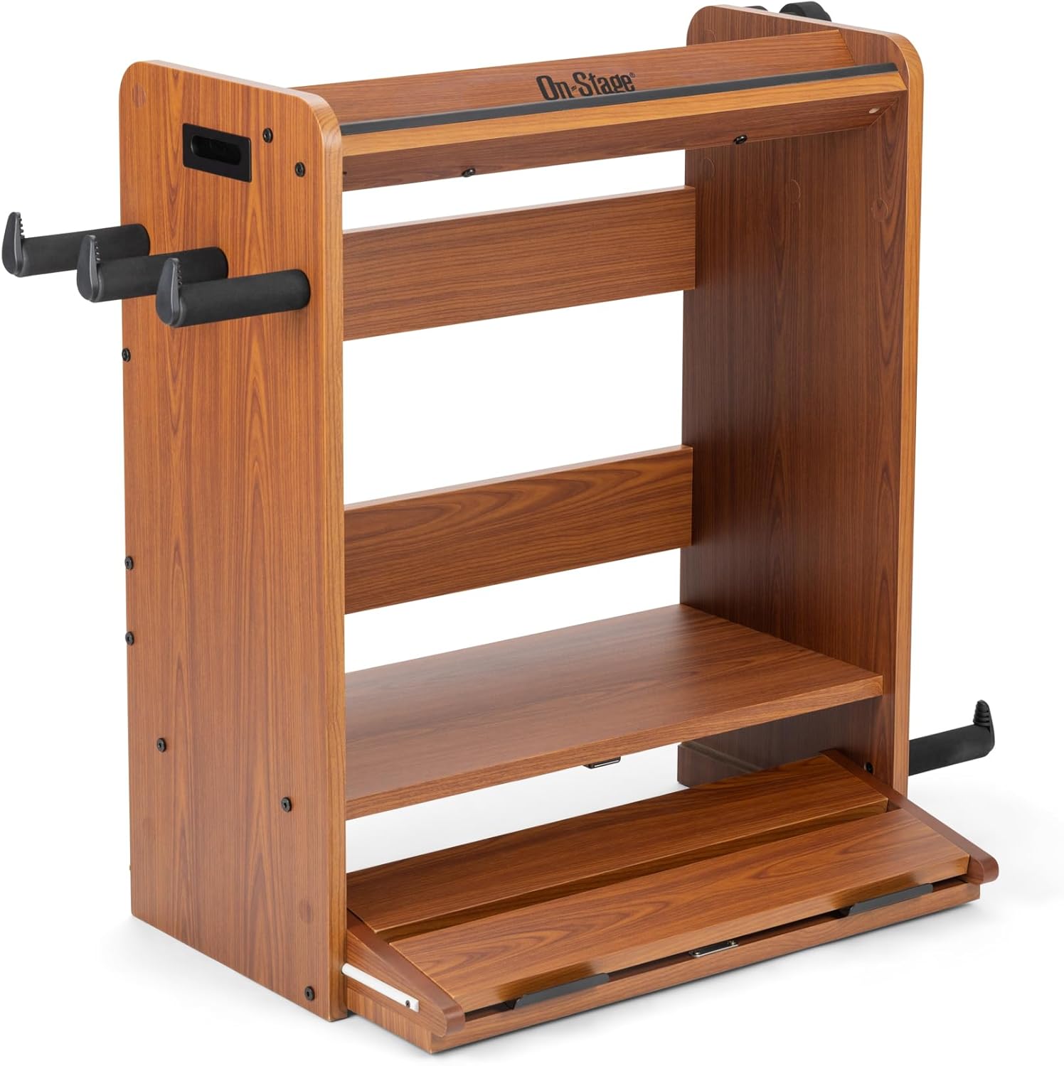 On-Stage GWS5000RB Guitar Workstation (Amp Stand, Electric Guitar or Bass Stand, Cable and Strap Hanger, Pedalboard, Accessory Tray for Picks, Capos, and Tuners, Gear Shelving, Organizer, Rosewood)