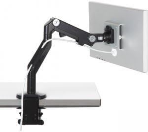 Humanscale M8 Adjustable Articulating Computer Monitor Arm - Bolt Through Mount with Base - Silver with Gray Trim