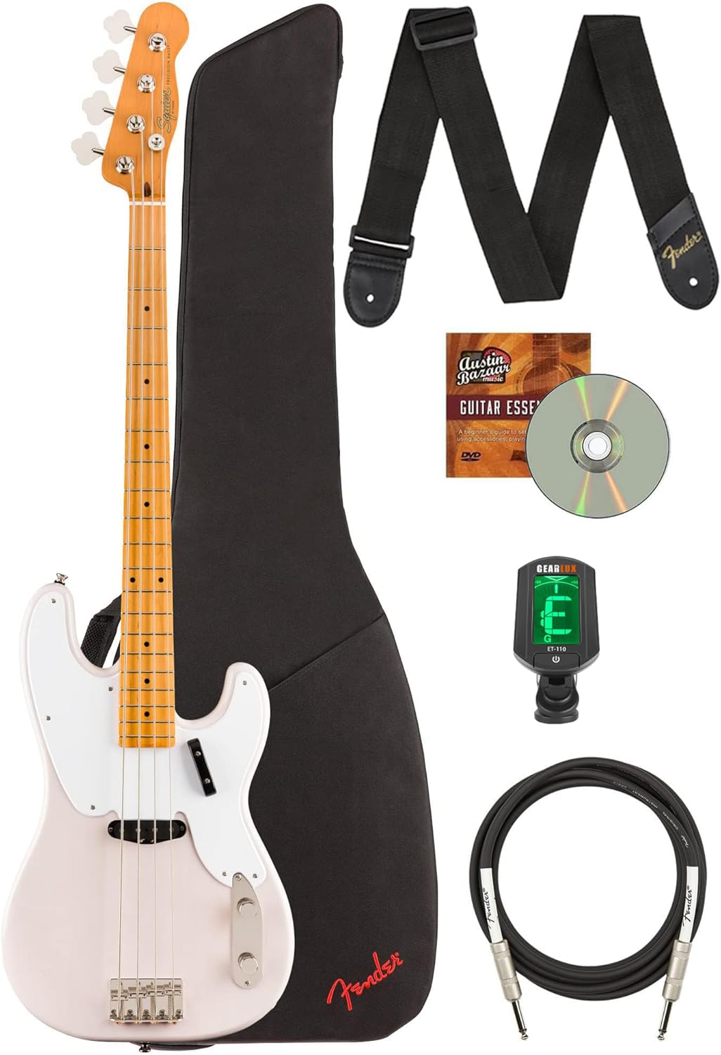 Fender Squier Classic Vibe '50s Precision Bass - White Blonde Bundle with Gig Bag, Instrument Cable, Tuner, Strap, and Austin Bazaar Instructional DVD
