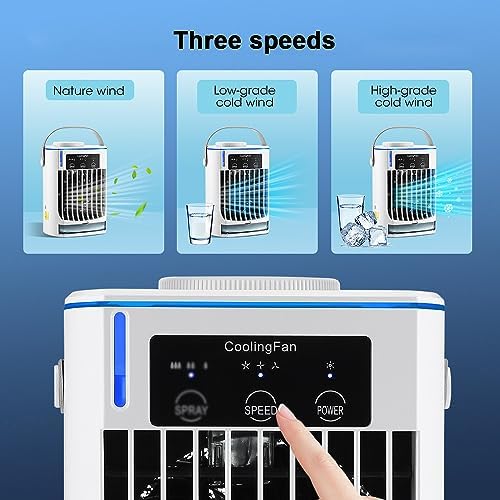 Portable Air Conditioner Fan, Small Air Conditioner Cooling Fan with 3 Fresh Wind Speeds and Handle, Personal USB Rechargeable Air Cooler, for Car Bedroom Office Home Tent Camping