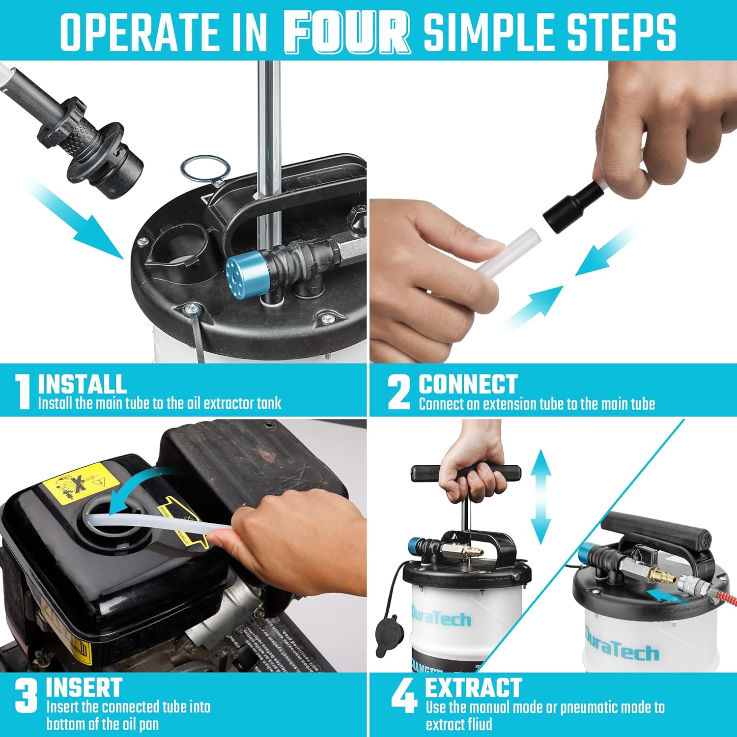 DURATECH 6.5L Oil Extractor Pump Pneumatic/Manual, Fluid Extractor with Pipe Storage Units, Oil Vacuum Pump Extractor with Comprehensive Accessories, Automotive Oil Extractor for Oil Change