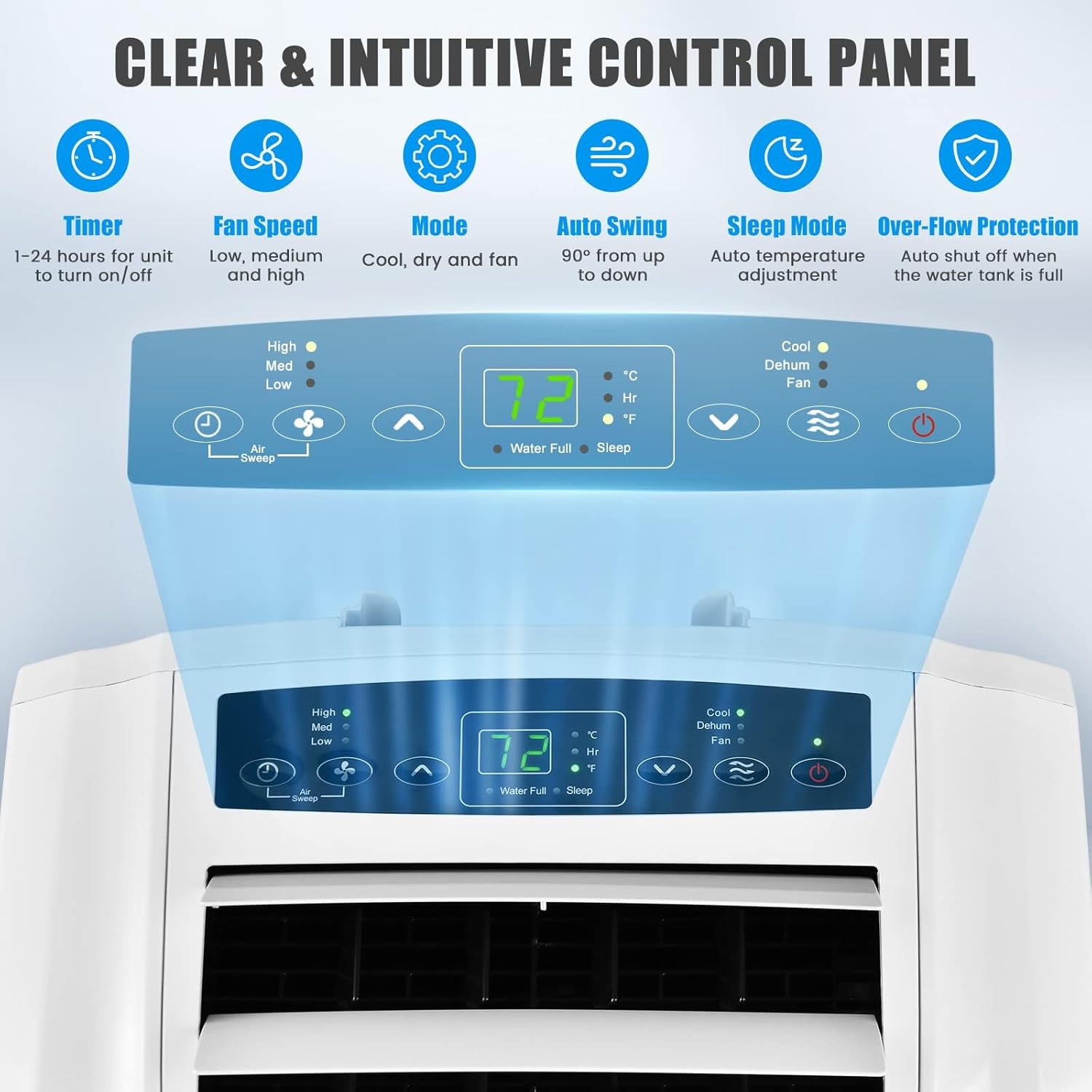 DORTALA Portable Air Conditioner 11,500 BTU, 3 in 1 AC Cooling Unit with Dehumidifier, 24H Timer, Remote Control, Window Kit, Personal Standing AC for Bedroom, Dorm, Cool Rooms up to 400 Sq.Ft