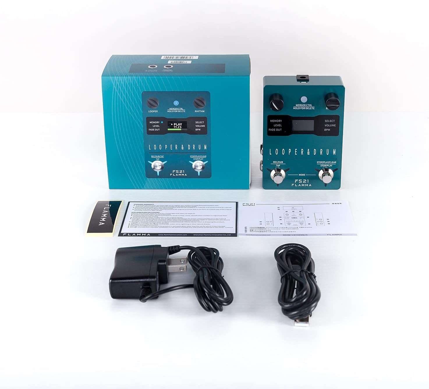 FLAMMA FS21 Stereo Guitar Looper Pedal & Drum Machine 2-in-1 with160 Minutes Loop Recording Capacity 100 Drum Grooves 10 Metronome Support Software Editing