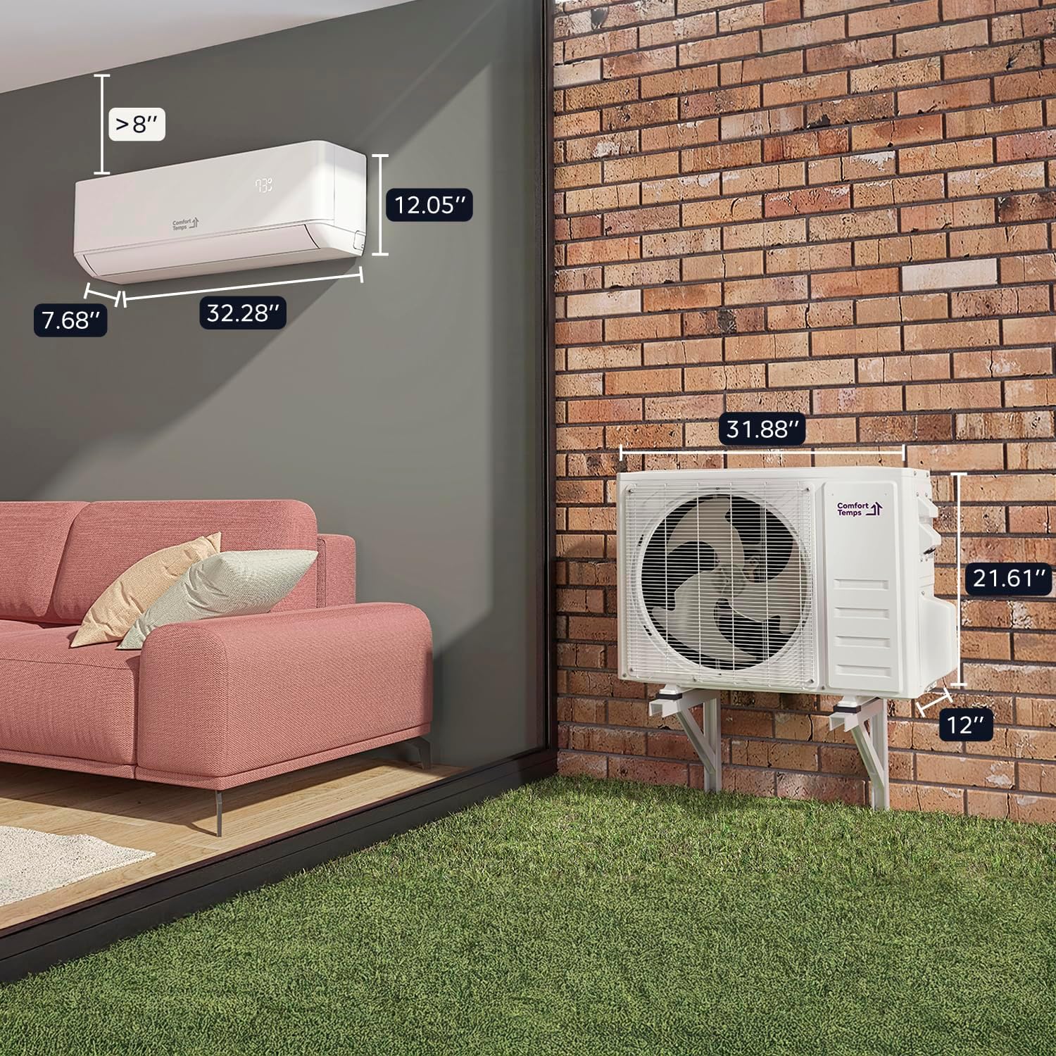 Ultra-Efficient 9000 BTU/220V Mini Split – 23 SEER for Lower Energy Bills– Pre-Charged, Ductless, Quiet & Comfortable Mini Split AC/Heating System|WiFi & Easy Install Kit |Pro Series by Comfort Temps