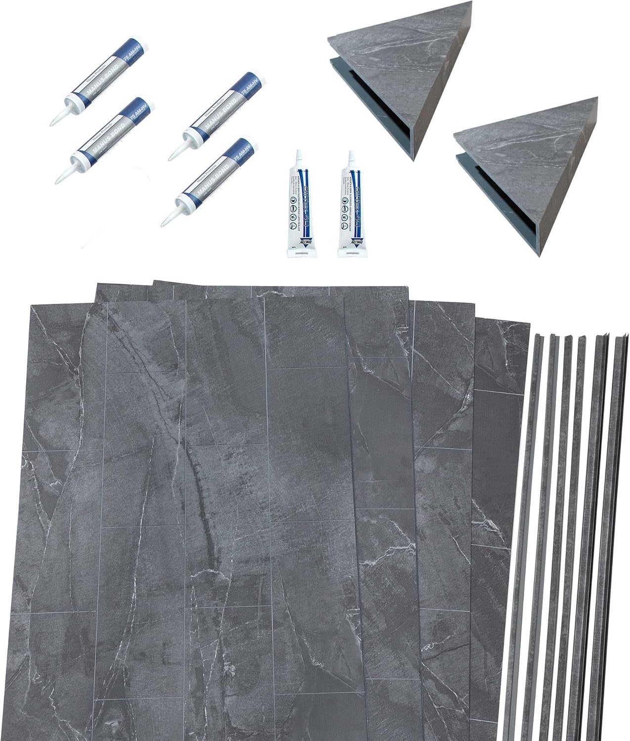 Palisade 78in x 60in x 36in Waterproof Vinyl Shower Surround Kit with Accessories in Urban Quarry