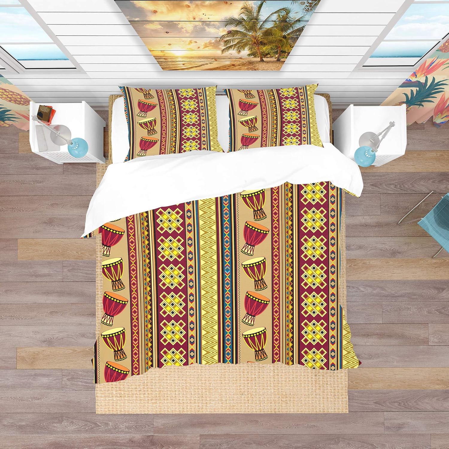 'African Drum Beckground' Tropical Duvet Cover Set