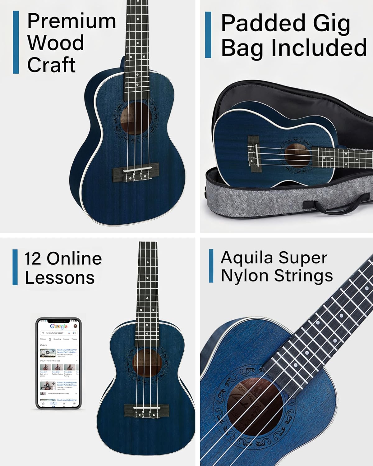 Tenor Ukulele Ranch 26 inch Professional Wooden ukelele Instrument with Online 12 Lessons and Gig Bag - Small Hawaiian Guitar - Starry Blue