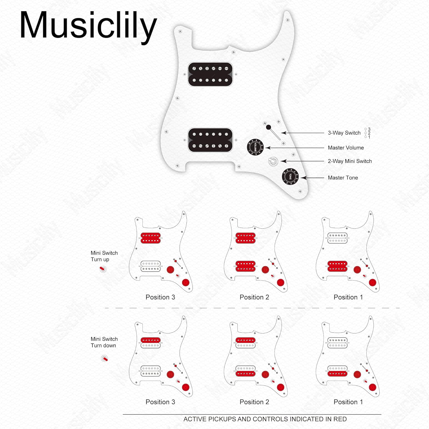 Musiclily Pro-SE ST-HH-OMHA Pre-wired Pickguard with Alnico 5 Humbuckers Mini Toggle Switch for Strat Style Electric Guitar, 3Ply Black with Zebra Pickup