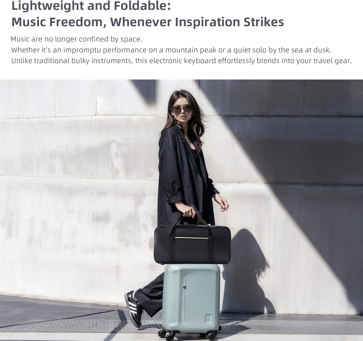 ADM 61 Key Folding Electric Piano Keyboard, Foldable Electronic Keyboard, Wireless 128 Tones, 128 Rhythms Includes Pedal, Gig Bag, Headphones for Beginners, Students, Teenagers, Adults, Black