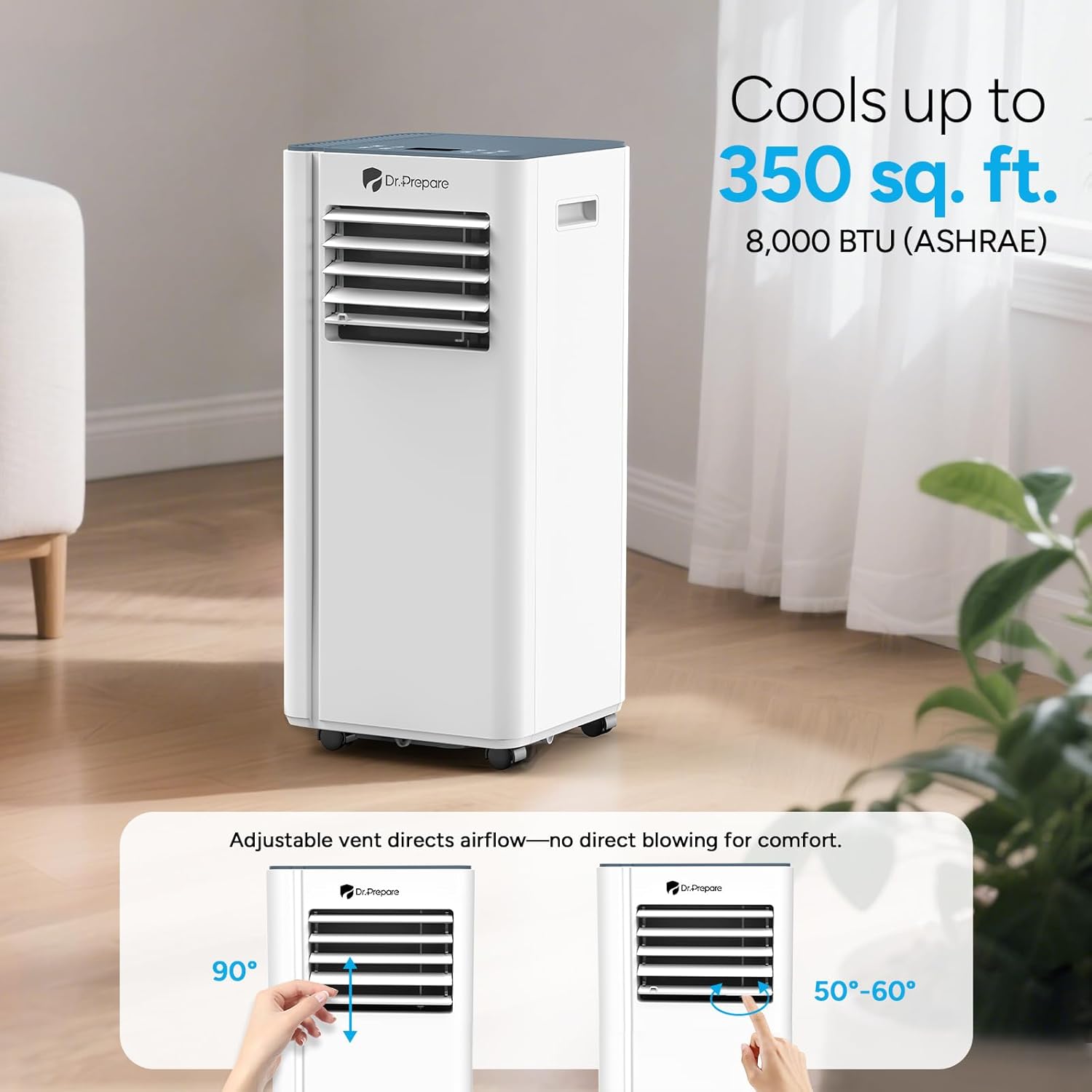 DR.PREPARE 8,000 BTU Portable Air Conditioner with WiFi, 4-in-1 Portable AC Unit, Remote Control, Fast Cooling, 24H Timers with Fan & Dehumidifier, Window kit, Cools Up to 350 sq. ft for Rooms