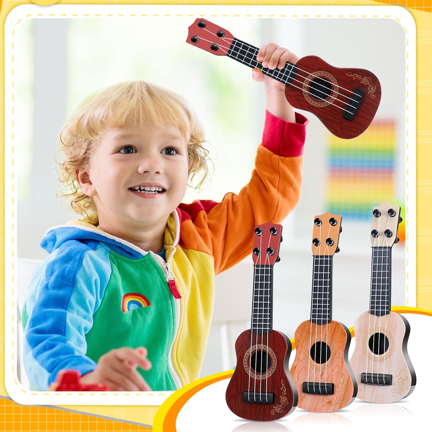 Lenwen 36 Pcs Kids Ukulele Guitar 10 Inch Kids Toy Ukulele 4 Strings Mini Guitar Children Musical Instruments Educational Learning Toy for Toddler Beginner Preschoolers Education