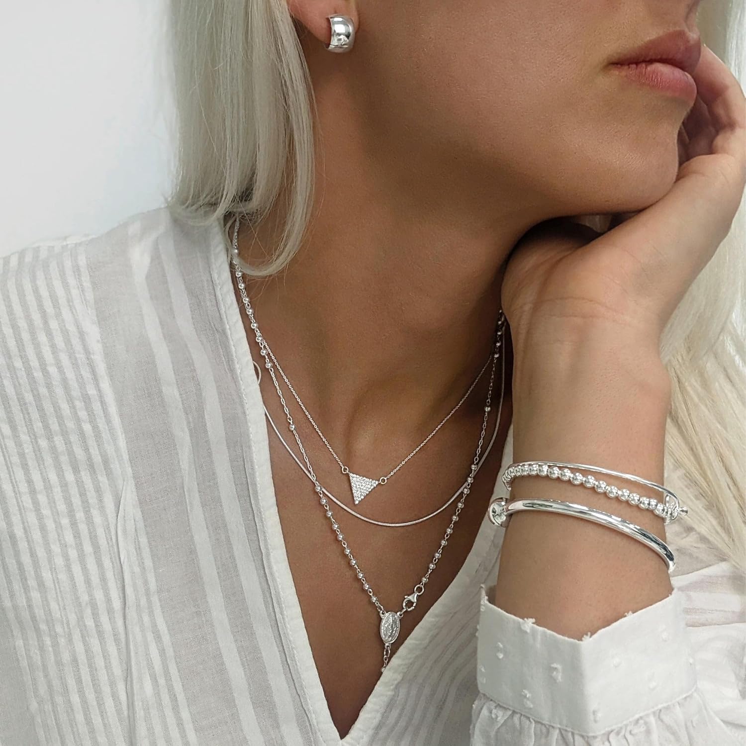 Silverly 925 Solid Silver Rosary Beads Catholic Jewelry 44 cm - Virgin Mary Crucifix Beaded Necklaces - Sterling Silver Chain Cross Necklace Men - Christian Gifts for Women - Gothic Accessories