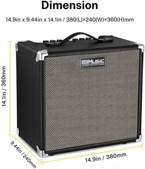 TS112 Bass Guitar Amp 30W Electric Guitar Bass Combo Amplifier with Onboard Clean and Distortion Overdrive Dual Tone Switching Practice.