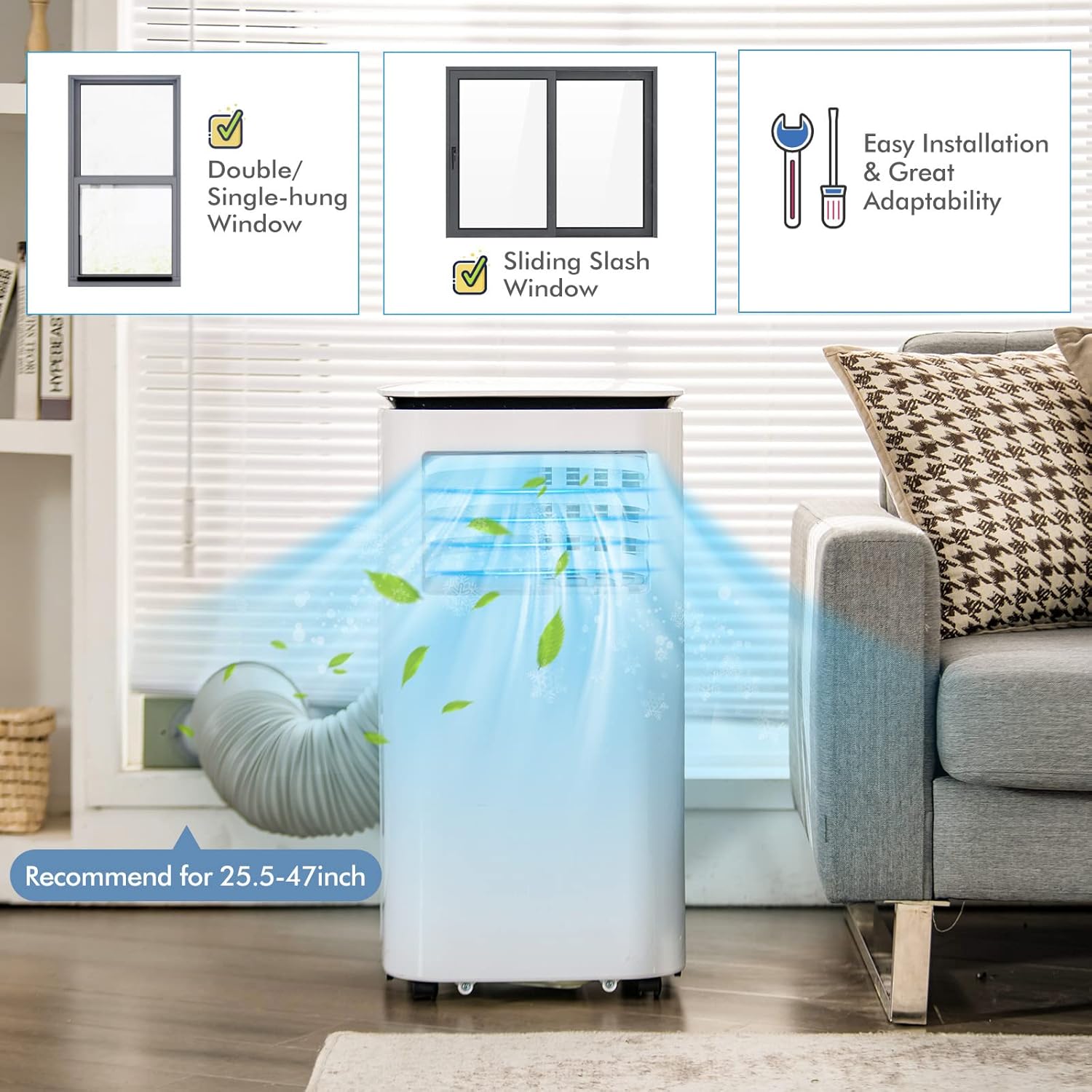 KOTEK Portable Air Conditioners, 9000 BTU Cools up to 350 Sq. Ft 4-in-1 AC Unit for Bedroom w/Sleep/Dehumidifier/Fan/Cool Mode, Window Kit/Remote Control, Room Air Conditioner Portable for Home Office