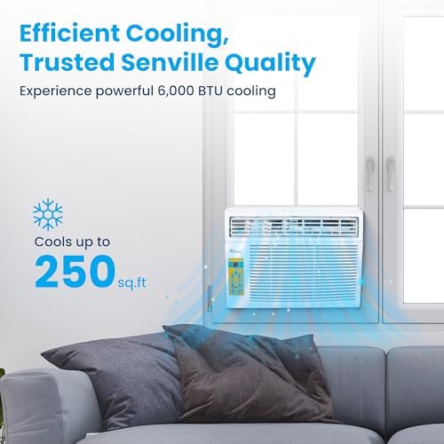 Senville 6,000 BTU Window Air Conditioner, Cools Up to 250 Sq. Ft., Easy to Use, Washable Filter