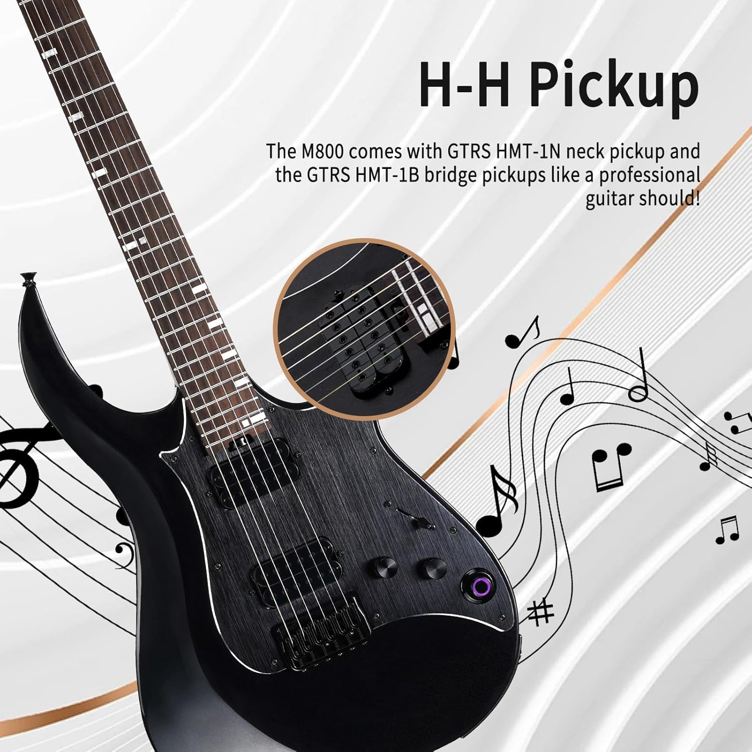 GTRS M800 Smart Electric Guitar Kit With Effects, Practice Guitar Intelligent System With HH Pickup, 80s Loop, 40 Drummer, 10H Bettaty Life, 6 Strings, Right Hand