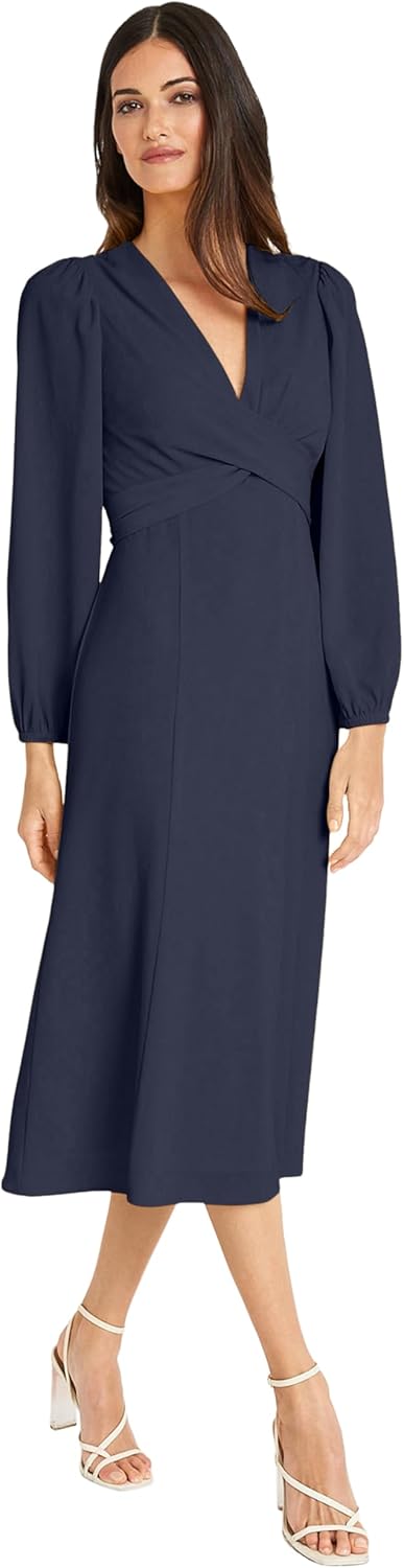 Maggy London Womens Stunning Multi Occasion Twist Empire Waist Midi Dress for Women | Long Sleeve Dresses