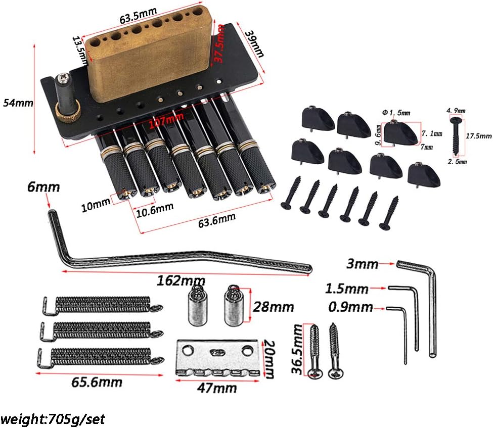 Alnicov 7 String Headless Guitar Bridge Tremolo System with Tailpiece for Electric Guitar Parts Replacement Tools