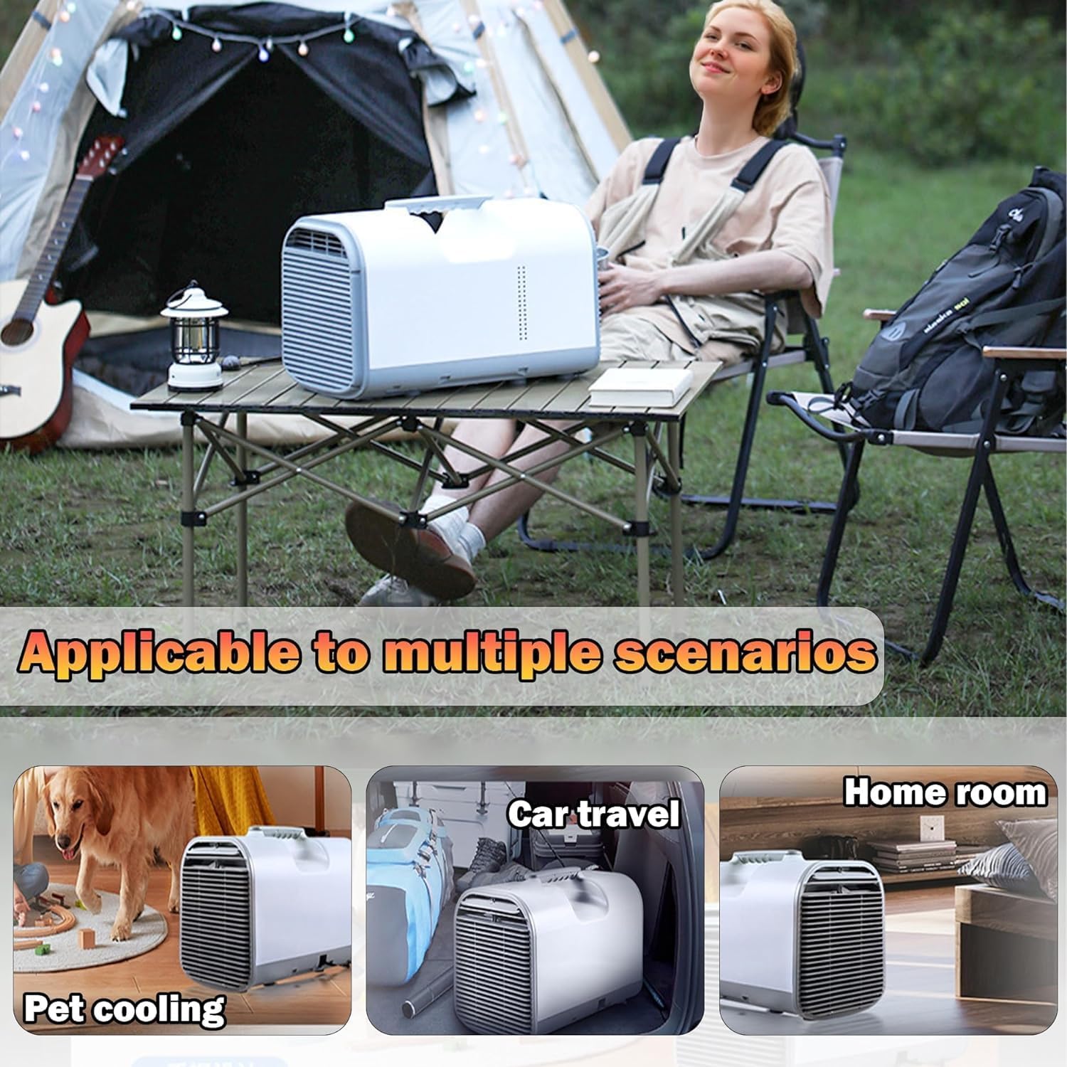 Portable Air Conditioner, Camping Tent Fast Cooling Air Conditioner, Dehumidifier Sleep 24H Time Modes, 3 Wind Speeds LCD Display, for Camping Tent, RV, Car, Truck, Van and Fishing