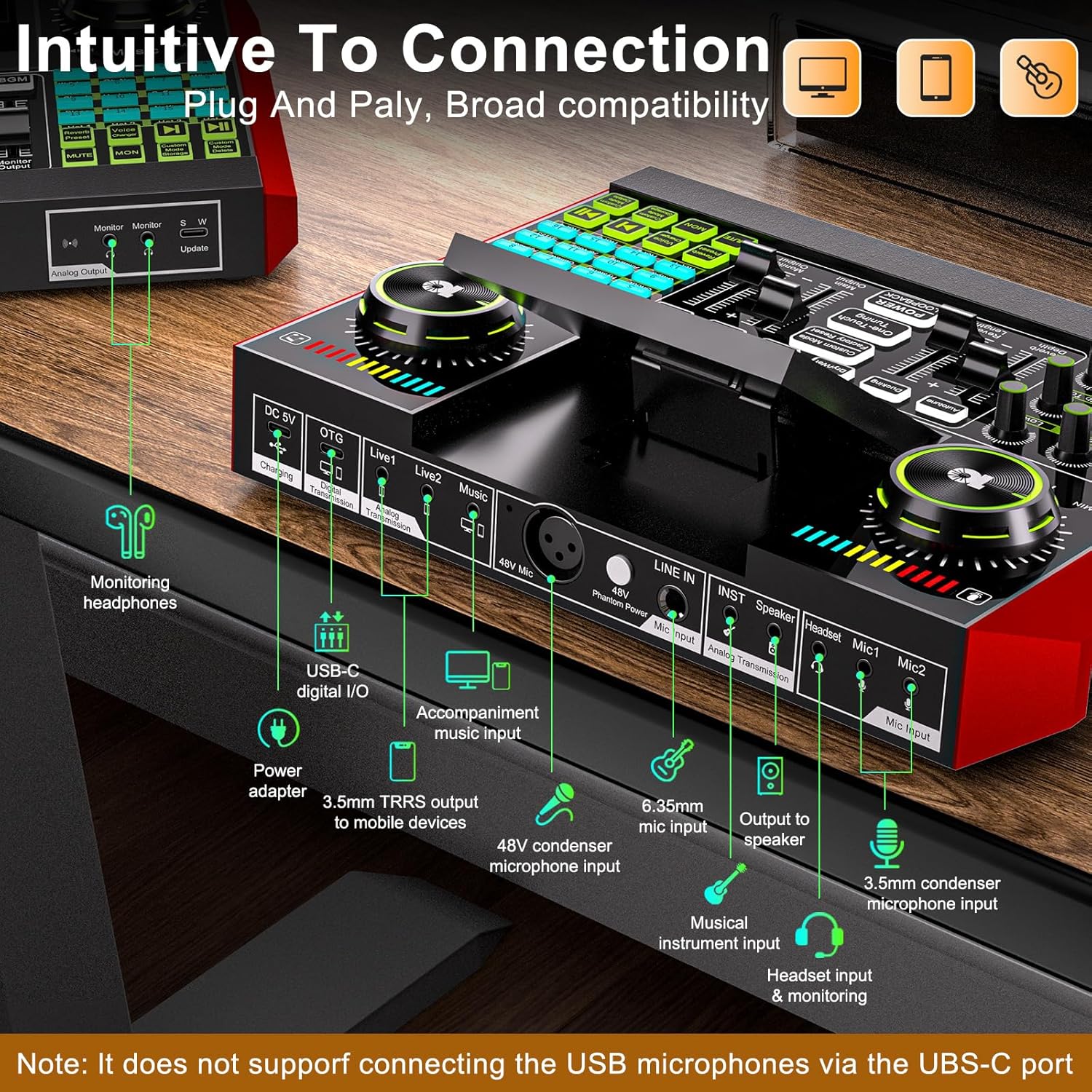 Podcast Equipment Bundle with Live Sound Card Audio Mixer, 3.5mm Condenser Microphone for PC/Phone Streaming and Singing, Podcast Microphone Bundle with Voice Changer sound board