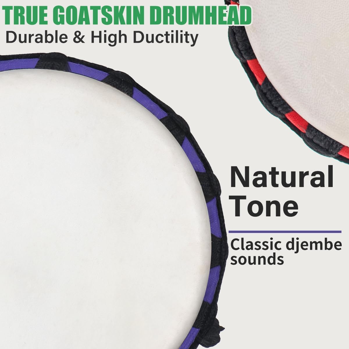 lotmusic African Djembe Drum, Standard 10'' Hand-Carved Mahogany Congo Drums, Professional Bongo Drum With Goatskin Drumhead for Adults