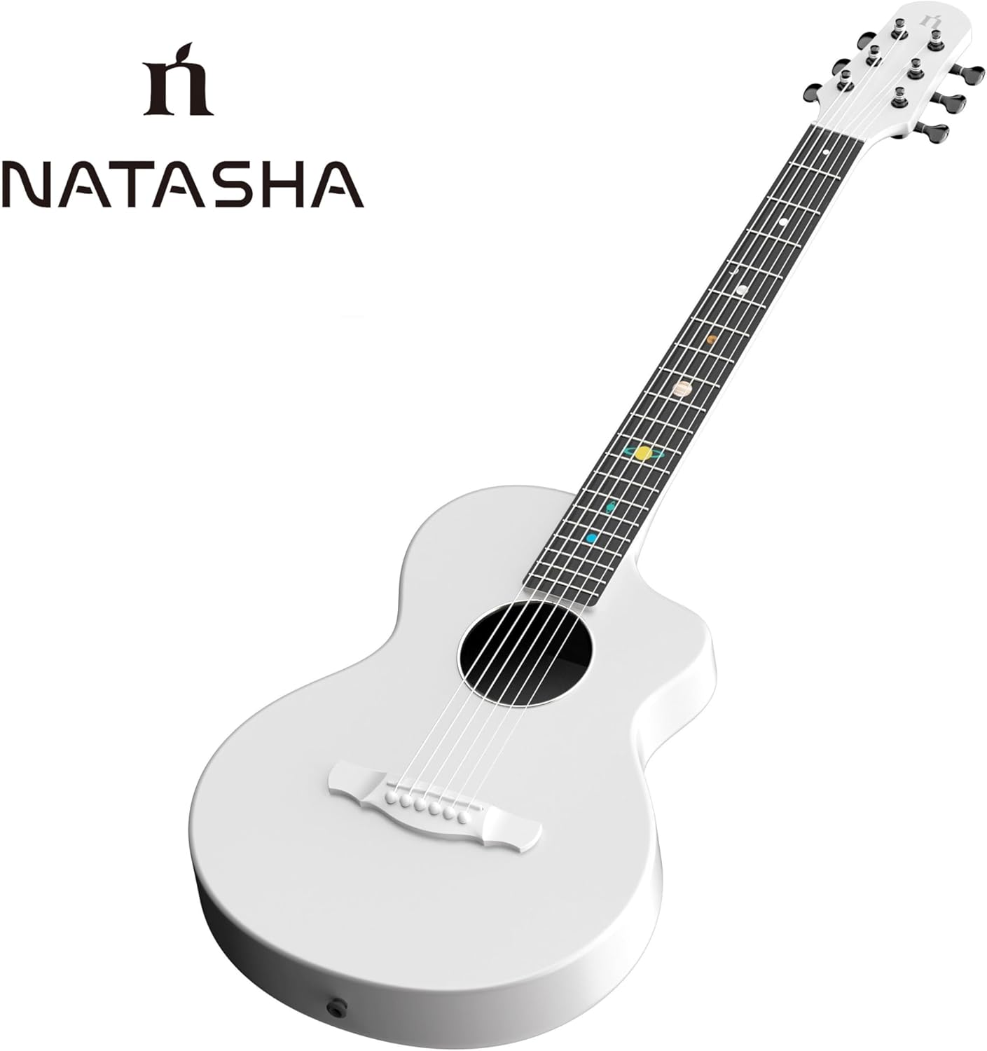 Natasha Asteroid Carbon Fiber 38-inch White Folk Guitar,Acoustic Guitars/Travel Guitars,Integrated Casting With Carbon Fiber Composite Material, light and portable