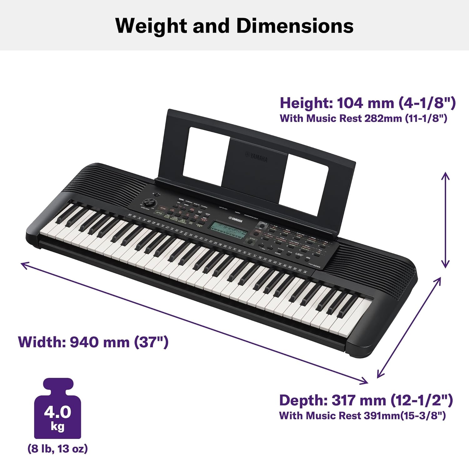 Yamaha 61-Key Portable Keyboard for Beginners with Learning Tools, Music Rest and Power Adapter PSRE283